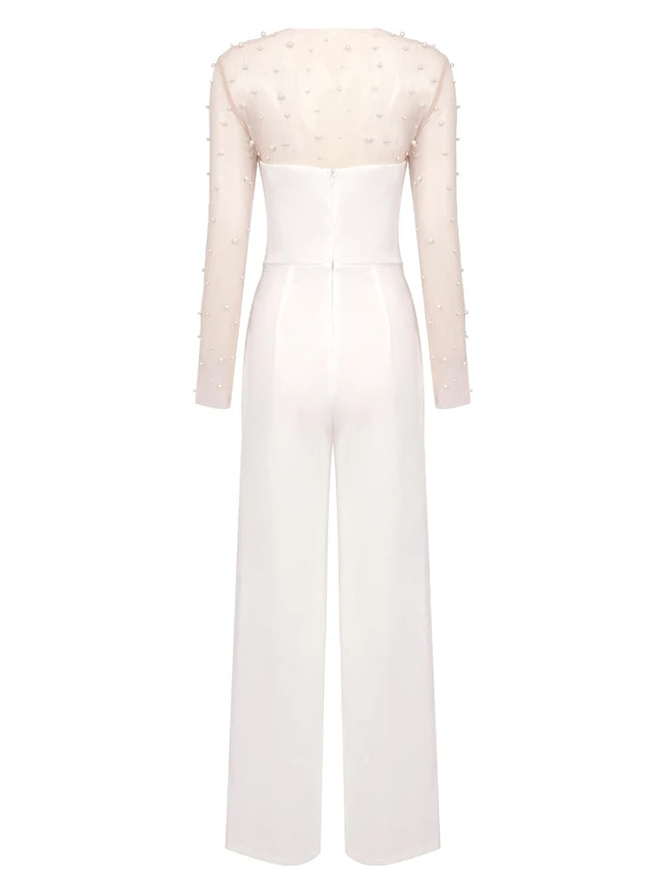 Pearl Mesh Bodysuit and White Jumpsuit Set