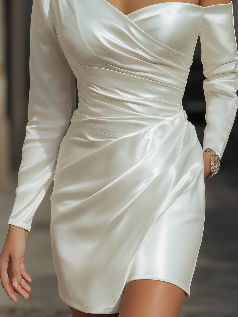One-Shoulder Satin Draped Mini Dress