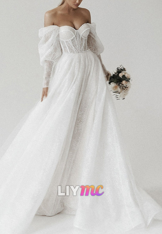 Sweetheart Long Sleeves Lace Appliques A-Line Wedding Dress