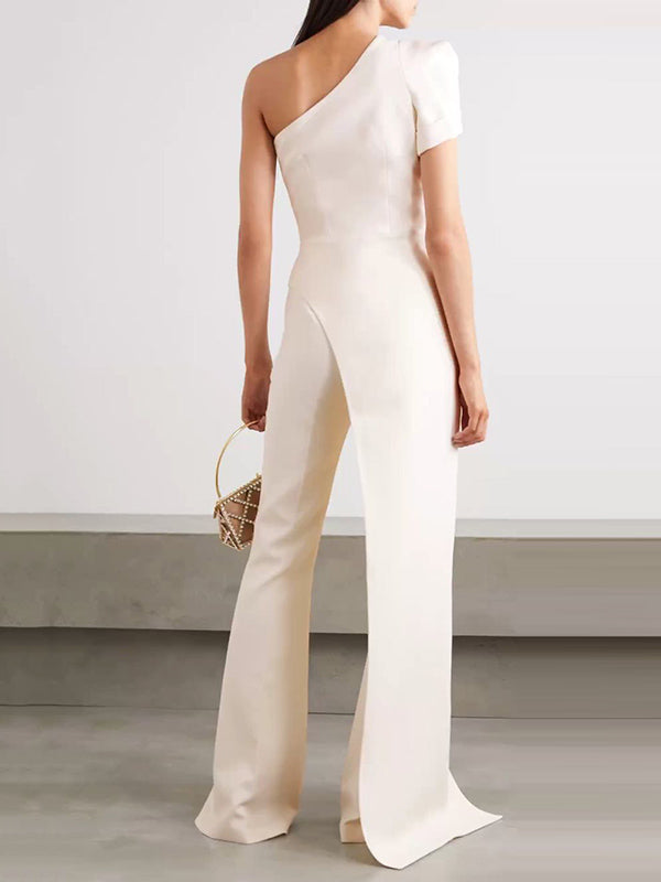 Stylish Plain One-Shoulder Split-Joint Urban Jumpsuits