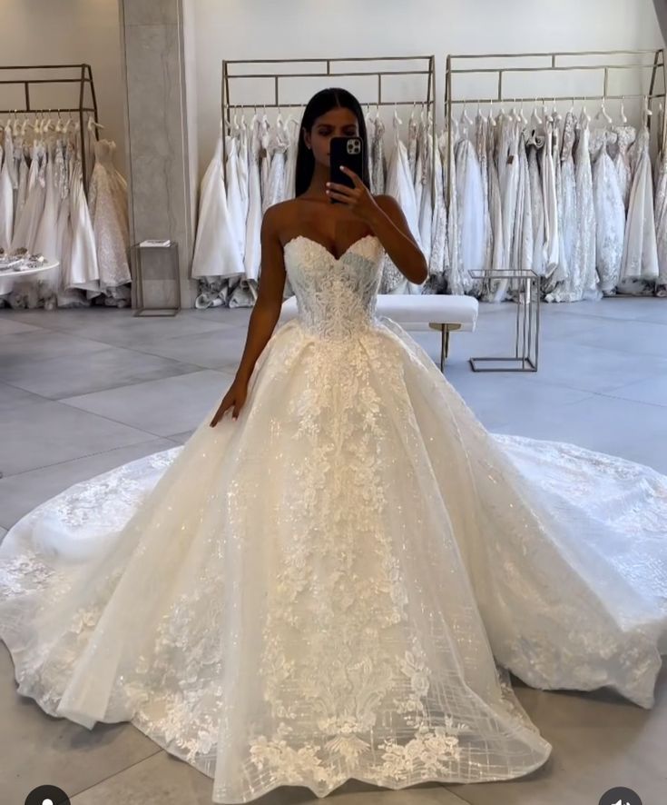 Sparkling Lace Sweetheart Wedding Dress Floral Applique Bridal Gown