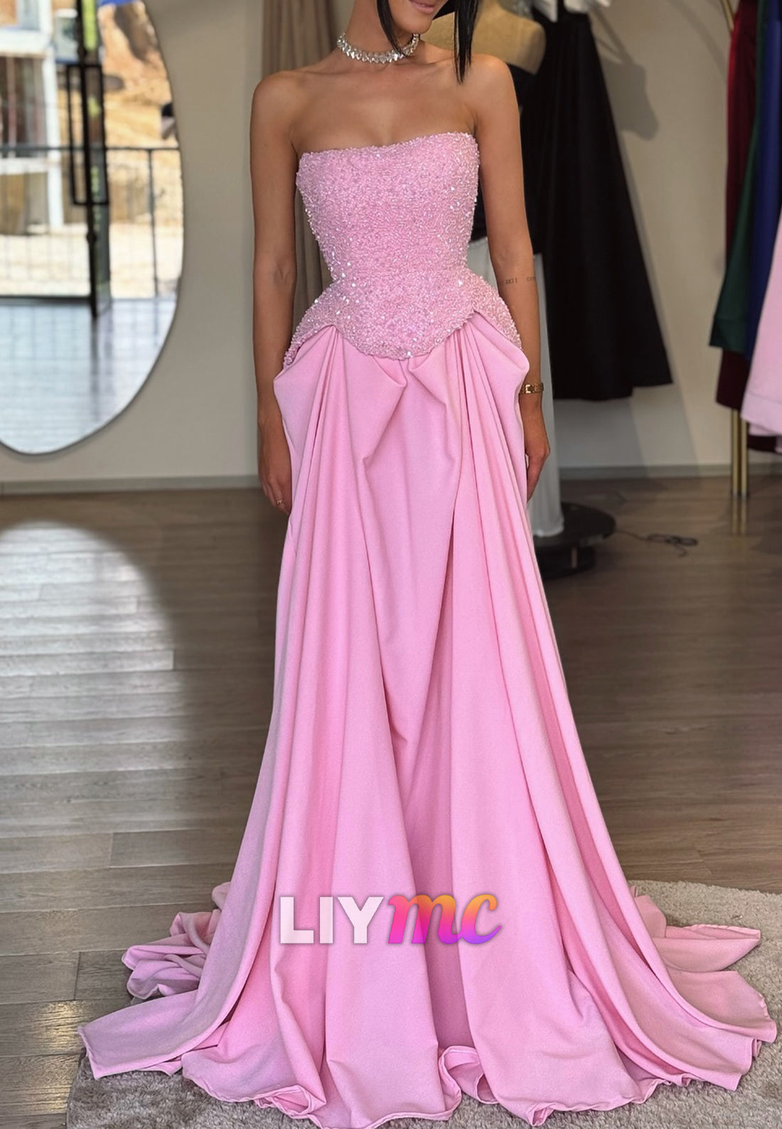 Straight Across Sequins  Beaded A-Line Prom Dress