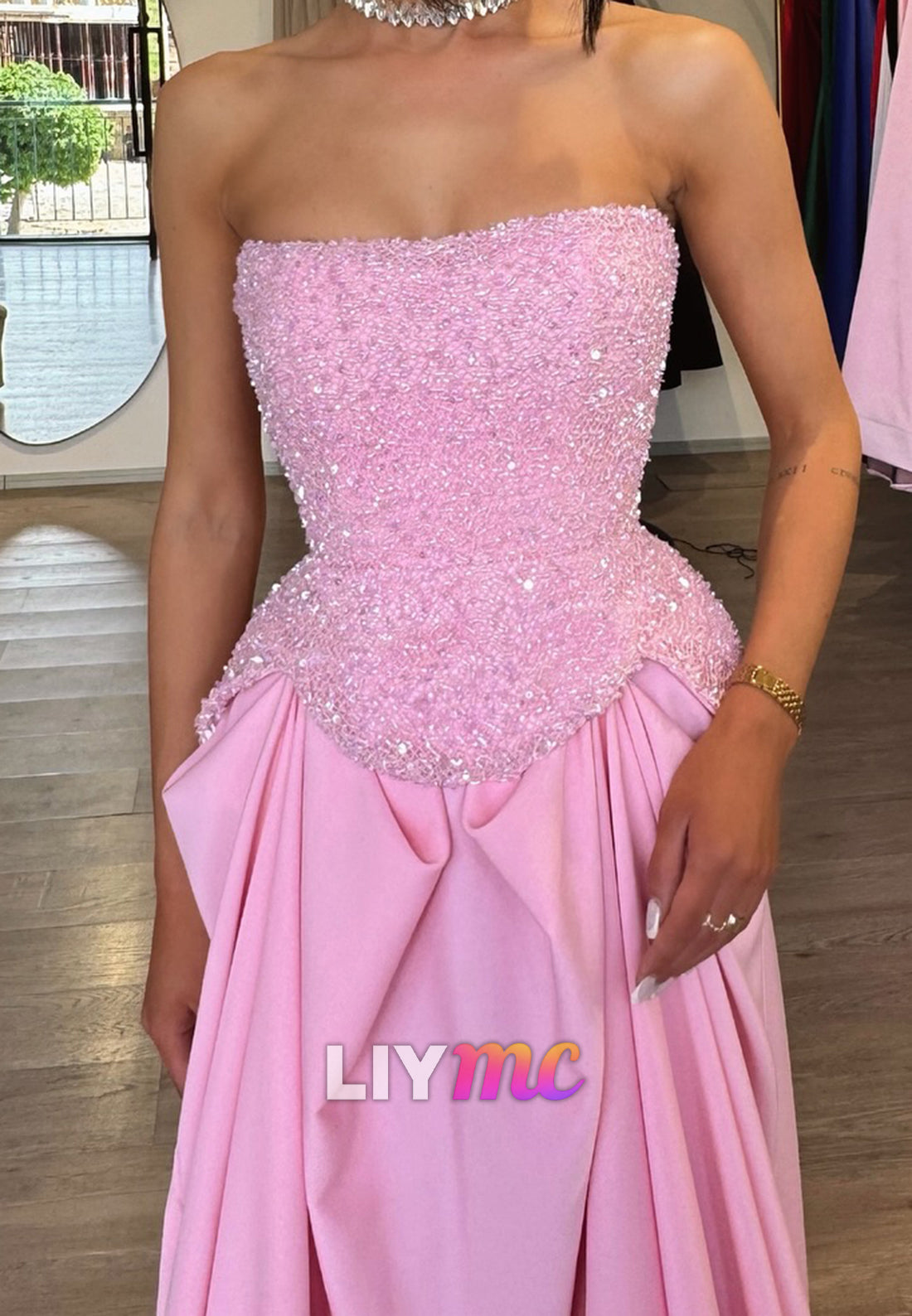 Straight Across Sequins  Beaded A-Line Prom Dress