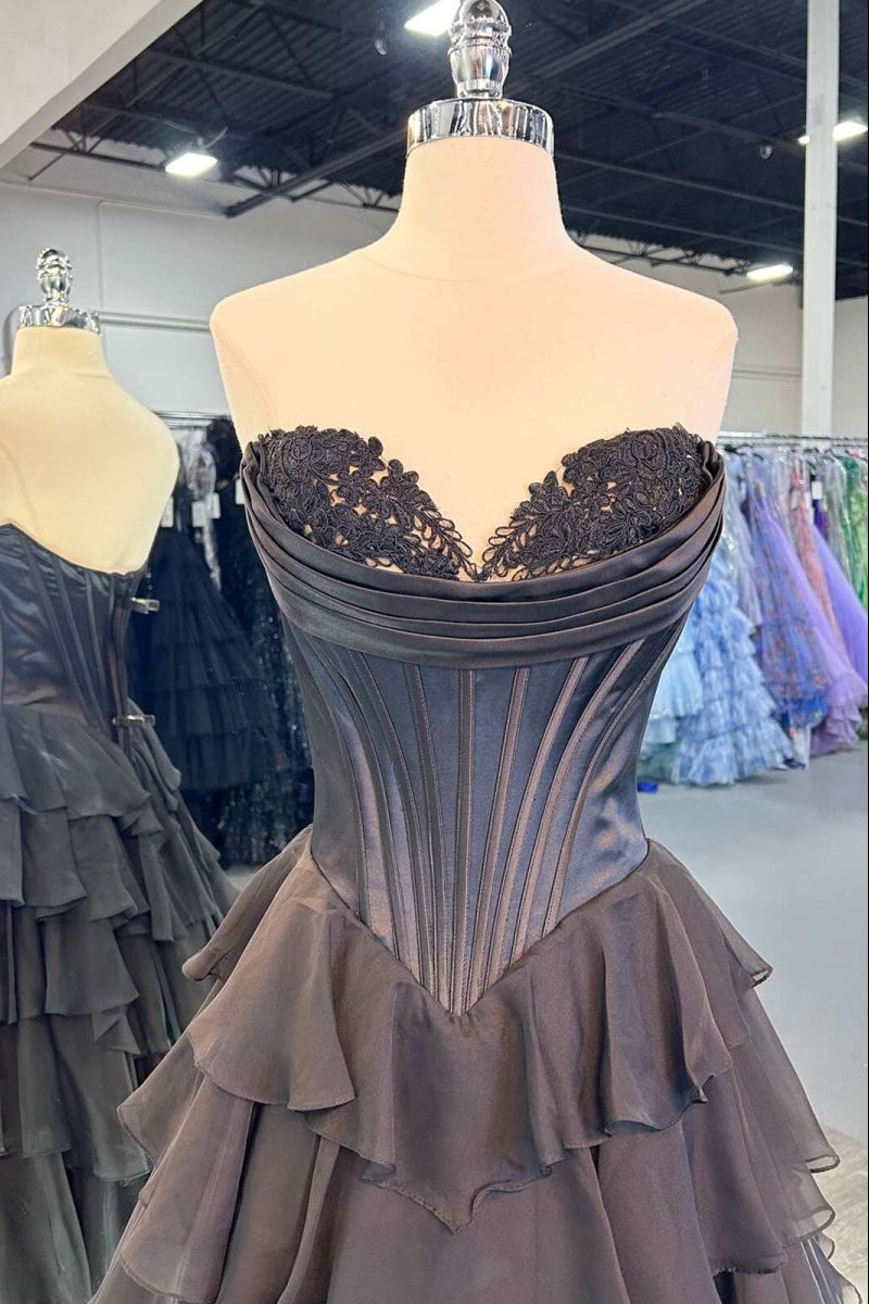 Strapless A-Line Ruffle Long Prom Dress With Split