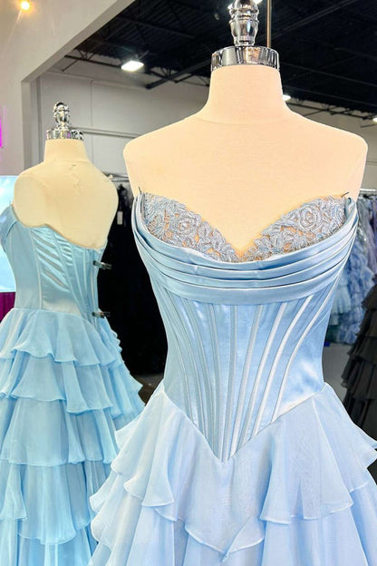 Strapless A-Line Ruffle Long Prom Dress With Split