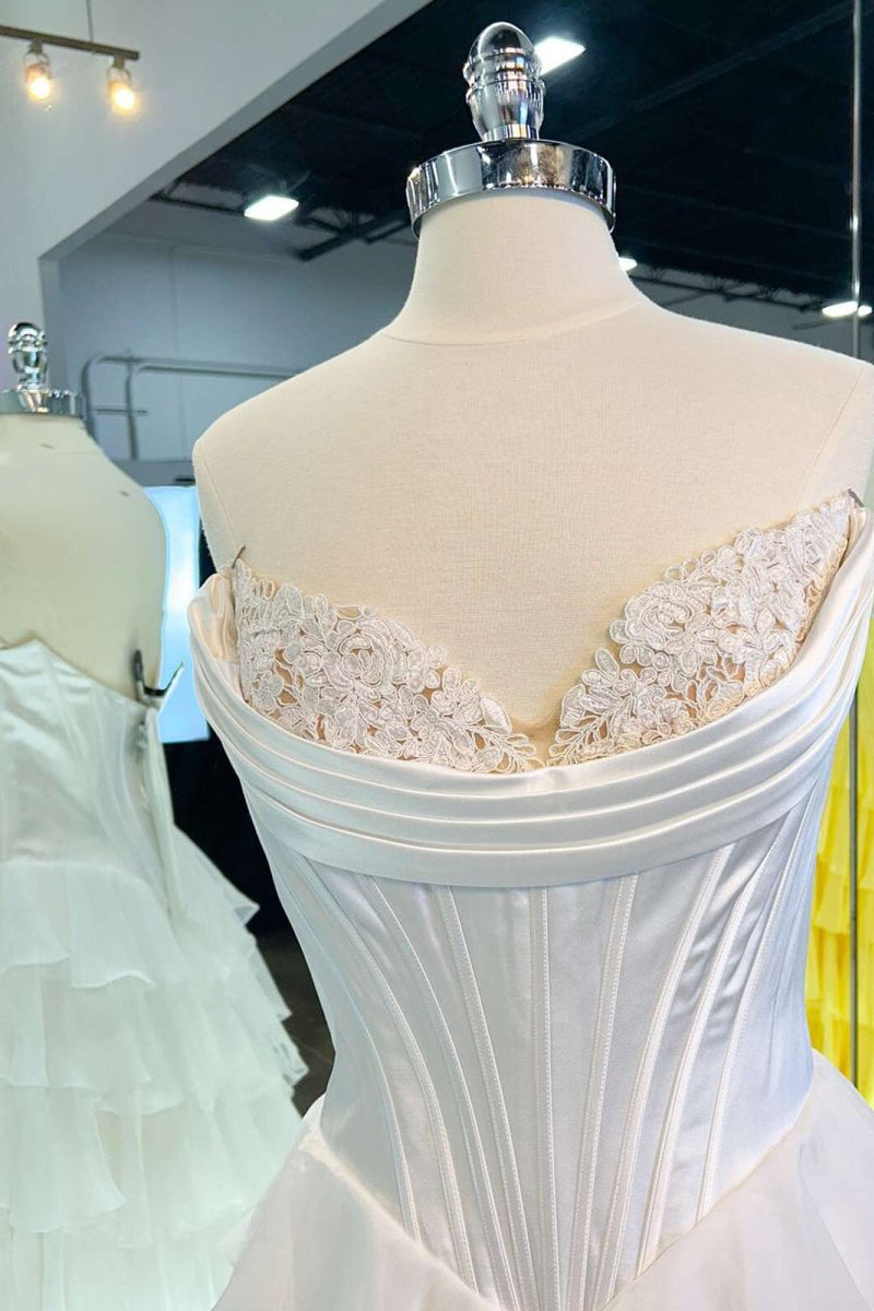 Strapless A-Line Ruffle Long Prom Dress With Split