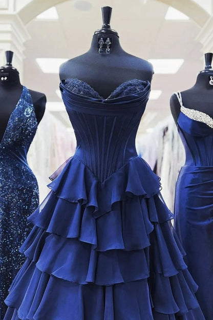 Strapless A-Line Ruffle Long Prom Dress With Split