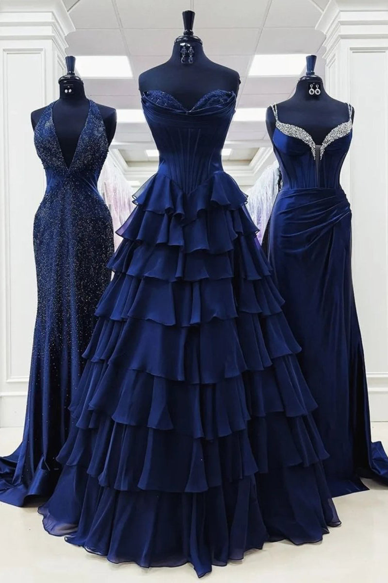 Strapless A-Line Ruffle Long Prom Dress With Split