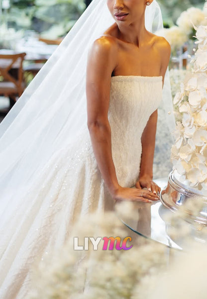 Strapless Sparkling A-Line Wedding Gown