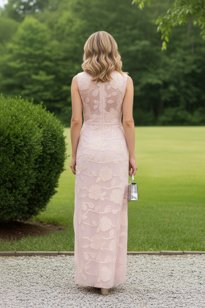 Floral Embroidered High Neck Sleeveless Maxi Dress