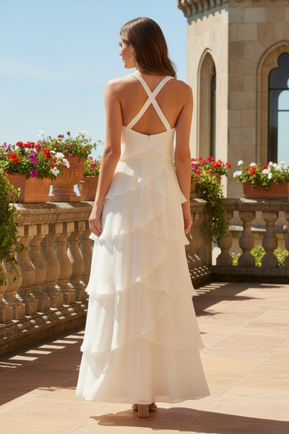 Halter Neck Ruffle Tiered Evening Gown