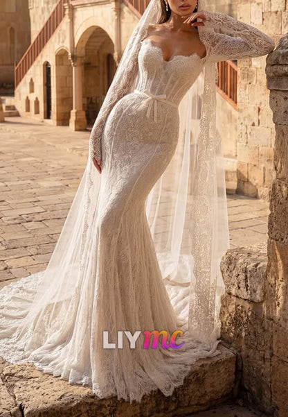 Lace Corset Mermaid Wedding Dress with Train
