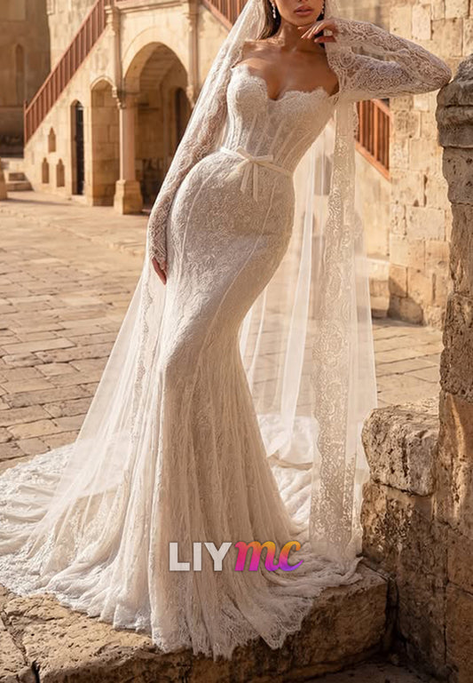 Lace Corset Mermaid Wedding Dress with Train