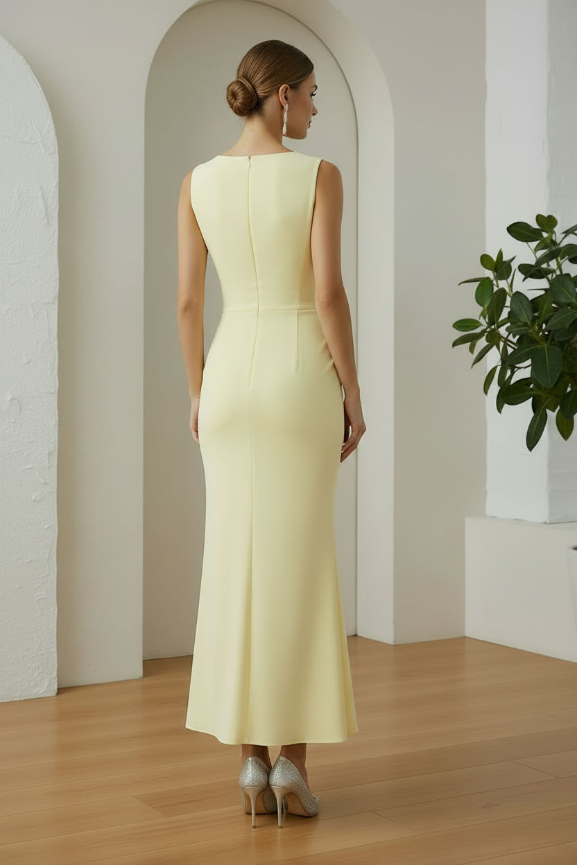 Sleeveless Ruched Asymmetrical Midi Dress