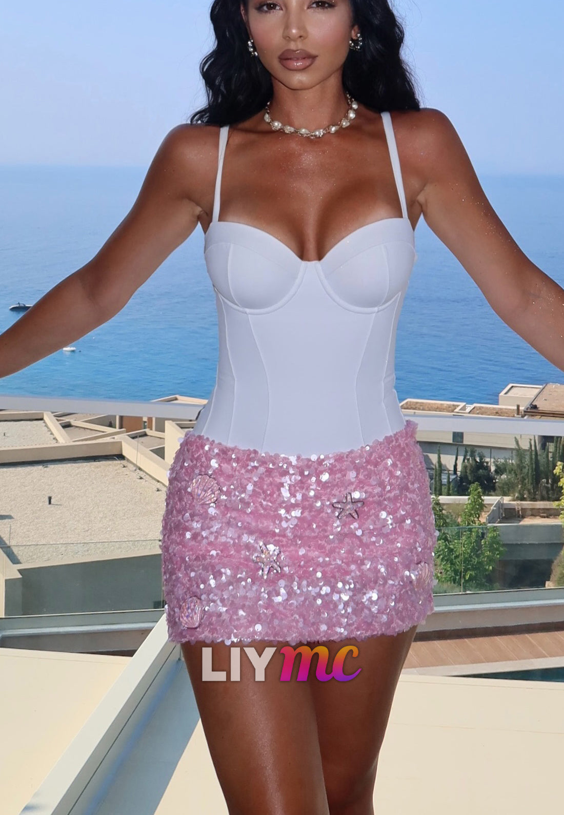 Corset Bodice Mini Dress with Sequin Skirt