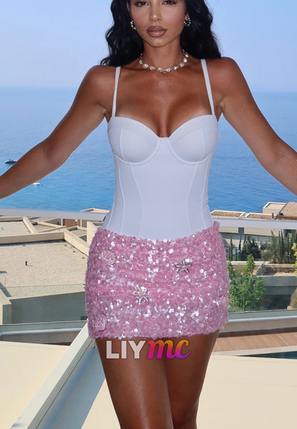 Corset Bodice Mini Dress with Sequin Skirt
