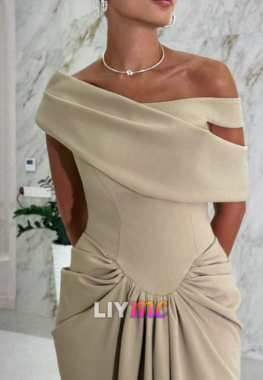Off Shoulder Ruched Satin Mermaid Evening Gown