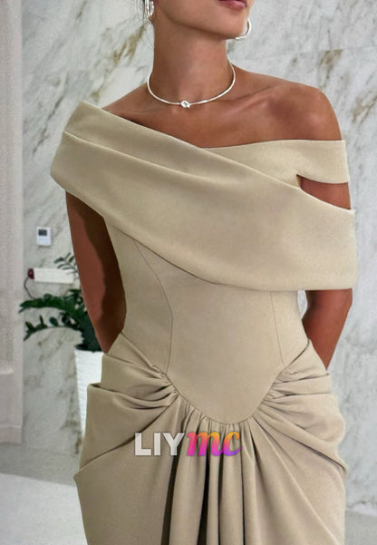 Off Shoulder Ruched Satin Mermaid Evening Gown