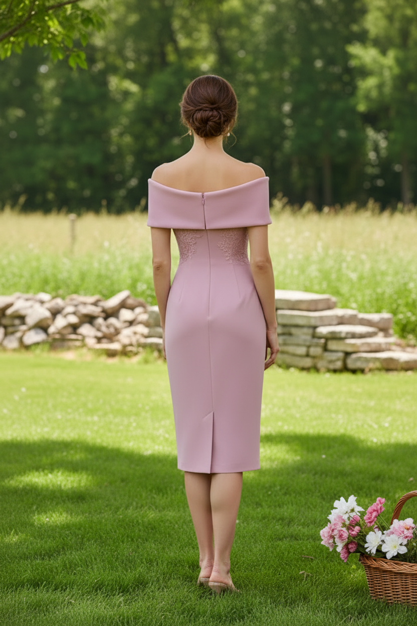 Elegant Off-the-Shoulder Lace Midi Sheath Dress