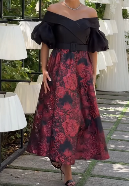 Off-Shoulder Brocade A-Line Evening Dress