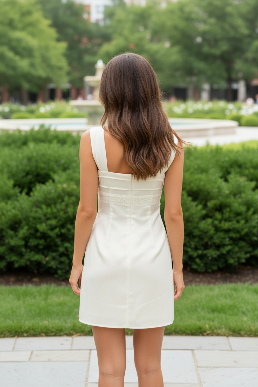 Pleated Bust Satin A-Line Mini Dress
