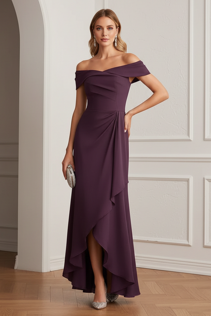 Off-the-Shoulder Asymmetrical Crepe Gown