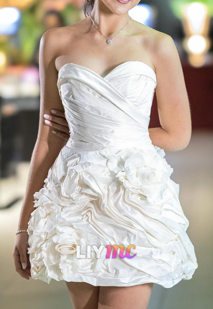 Strapless Sweetheart Mini Dress with 3D Rosette Skirt
