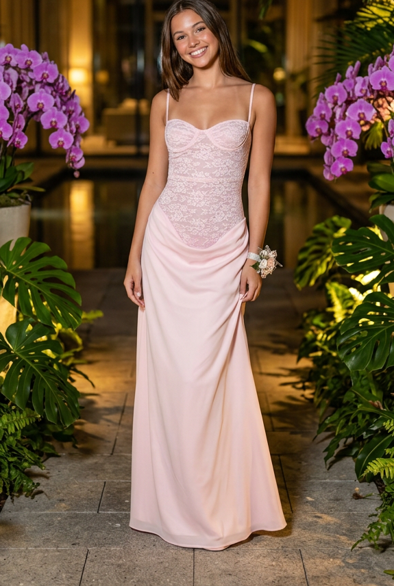 Lace Bustier Draped Maxi Dress