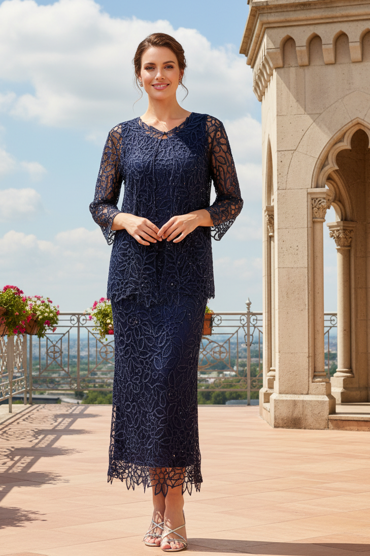 Two-Piece Lace Sheath Dress with Matching Jacket