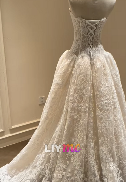 Strapless Lace Corset Bodice Ball Gown Wedding Dress