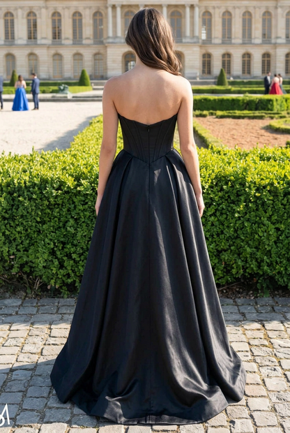 Strapless Corset Ball Gown with High Slit