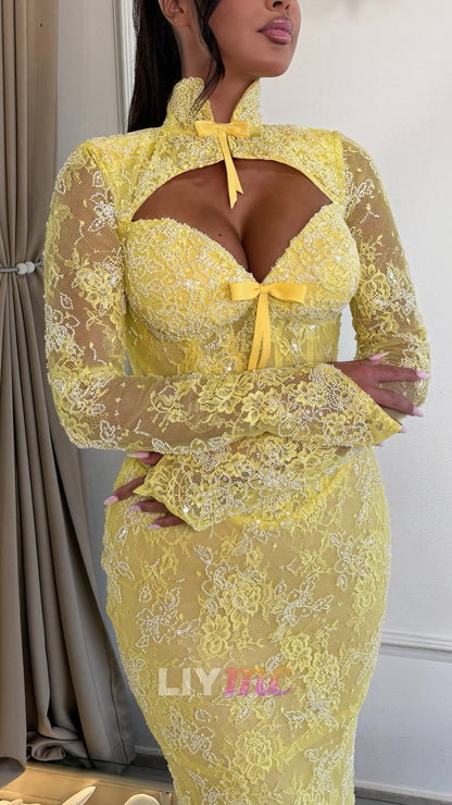 Lace Corset Gown with Cut-Out Neckline