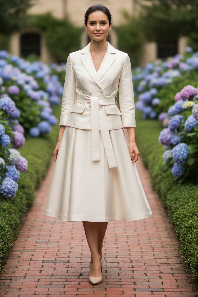 Belted Blazer A-Line Midi Dress Set