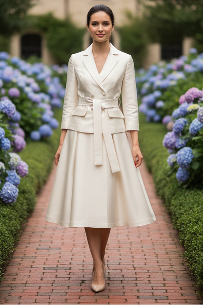 Belted Blazer A-Line Midi Dress Set