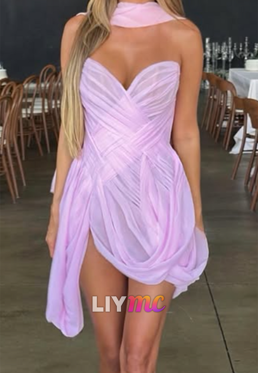 Halter Wrap Draped Chiffon Mini Dress