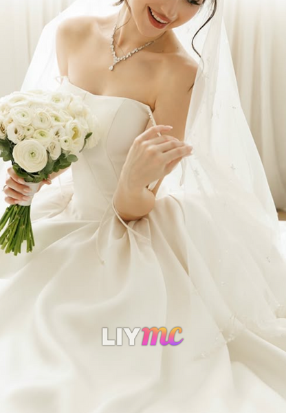 Satin Ball Gown Wedding Dress with Tie Straps