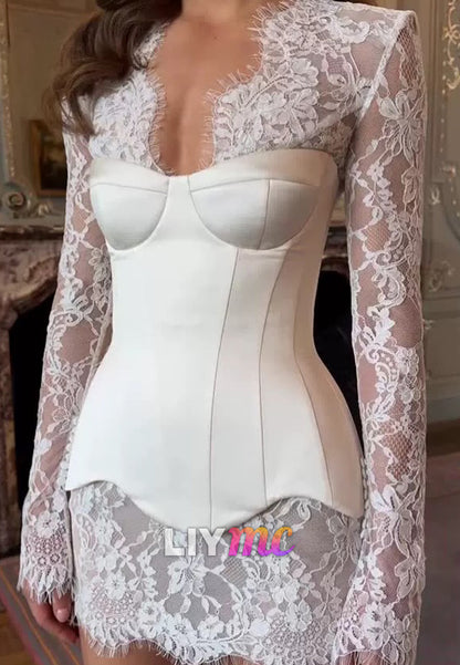 Lace Corset Long Sleeve Mini Dress