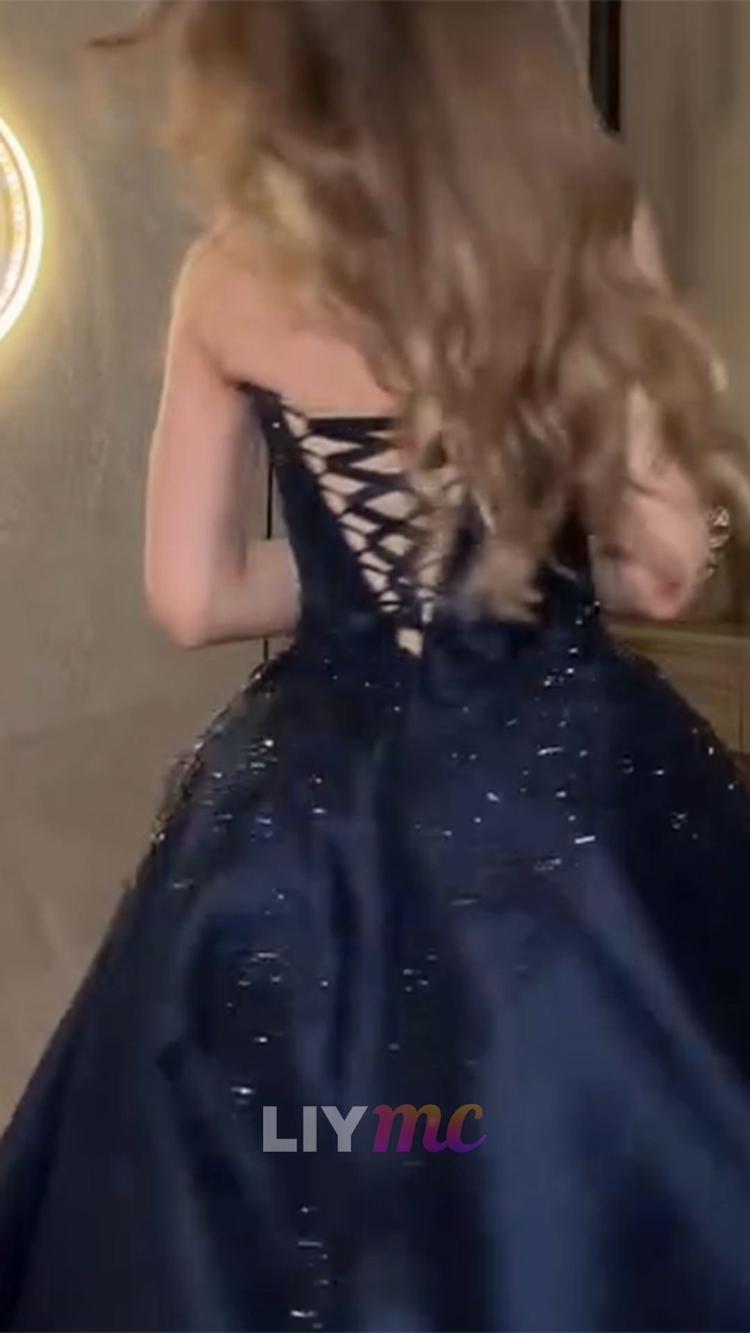 Strapless Beaded Ball Gown with Lace-Up Back