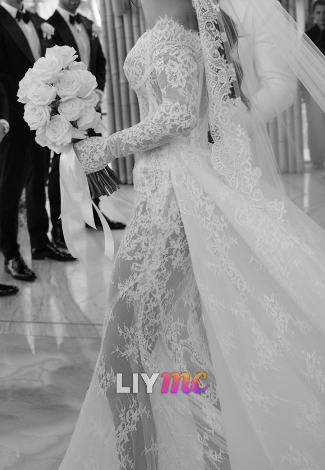 Sheer Lace Corset Mermaid Wedding Dress with Sleeves
