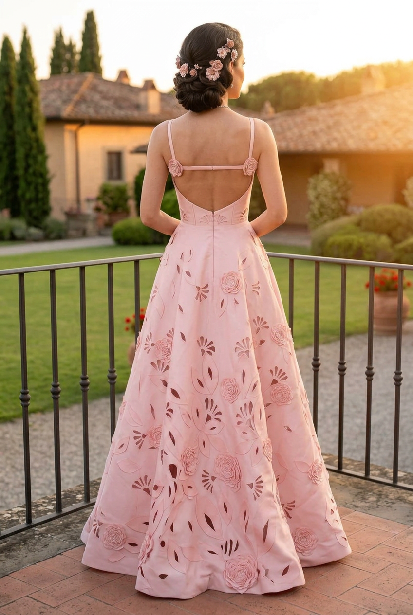 Corset A-Line Gown with Floral Cut-Outs