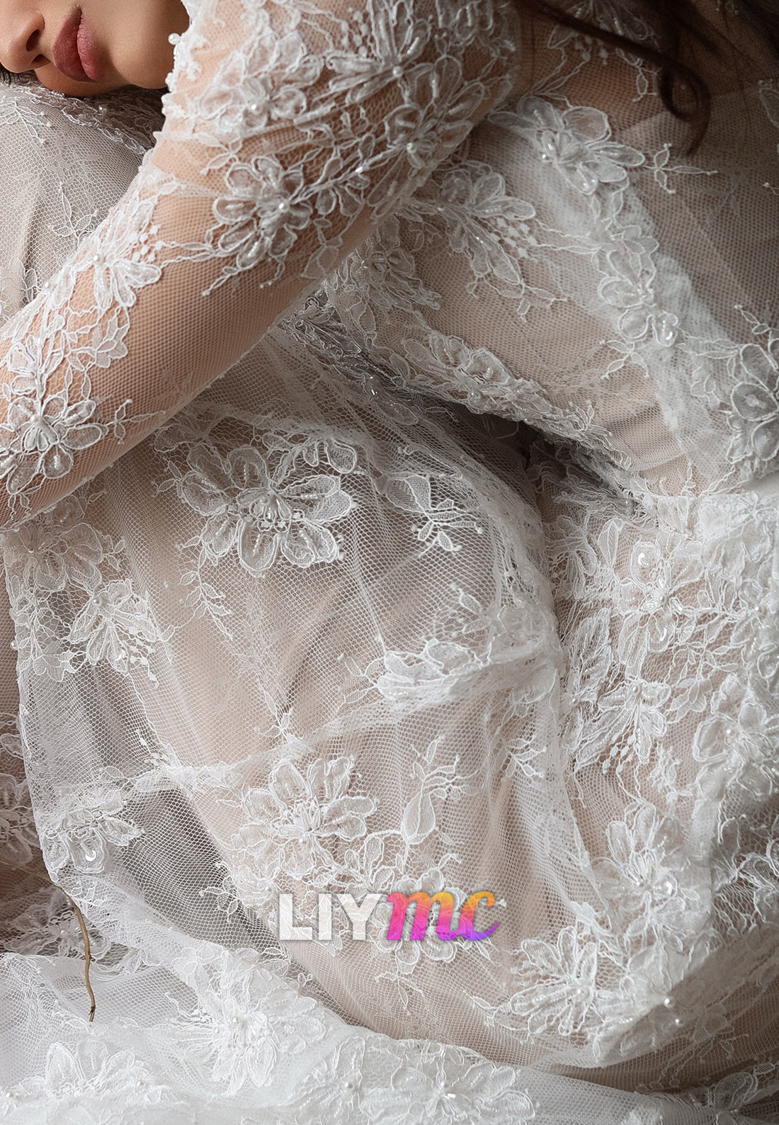 High-Neck Long Sleeve Lace A-Line Wedding Dress