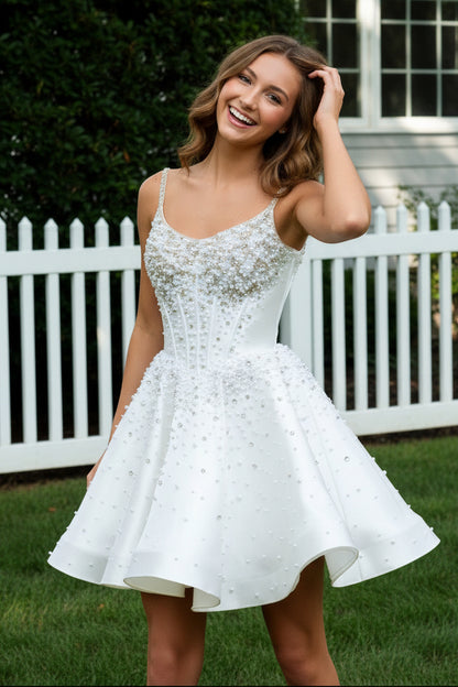 Beaded Pearl Corset A-Line Mini Dress