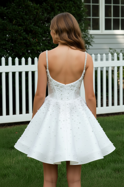 Beaded Pearl Corset A-Line Mini Dress