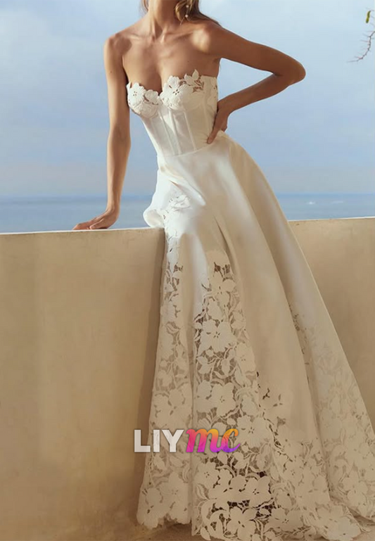 Strapless Lace Corset Satin A-Line Wedding Gown