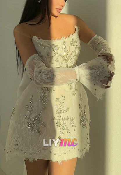 Beaded Lace Mini Dress with Oversized Back Bow