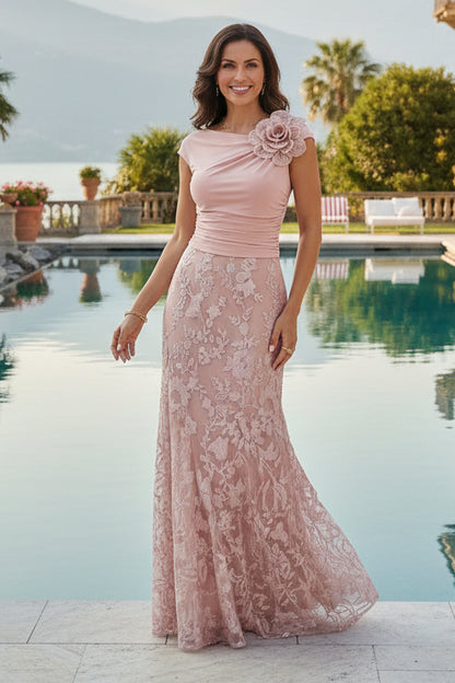 Ruched Mermaid Gown with 3D Flower Detail