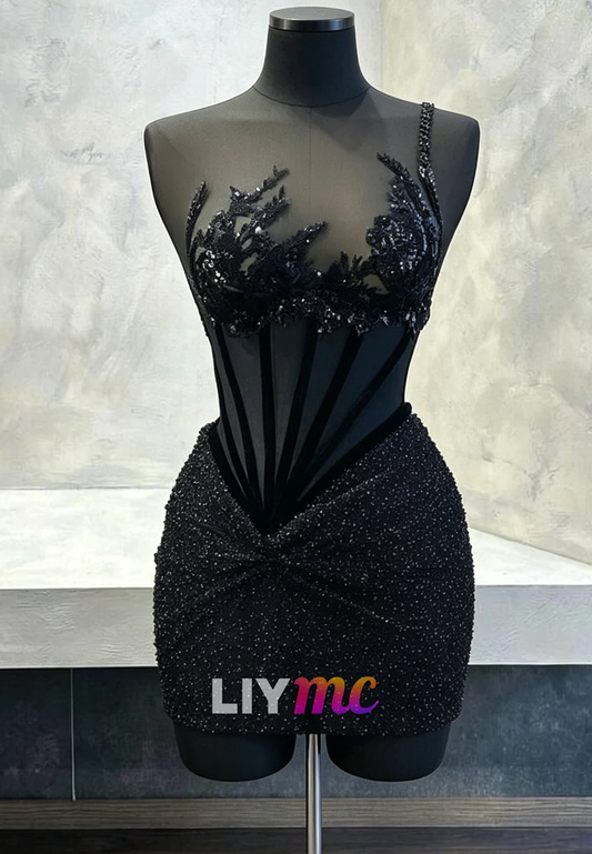 One-Shoulder Corset Illusion Bodycon Mini Dress