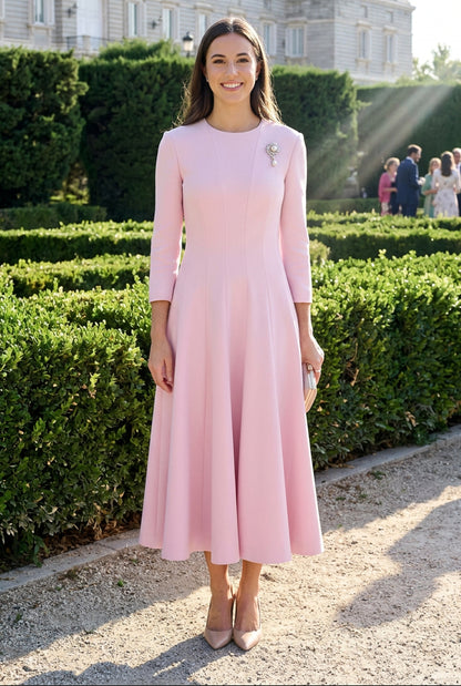 A-Line Midi Dress with 3/4 Sleeves