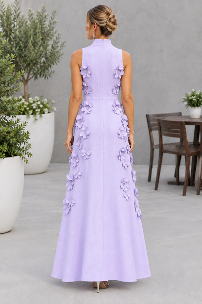 3D Floral High Neck Sleeveless Maxi Dress