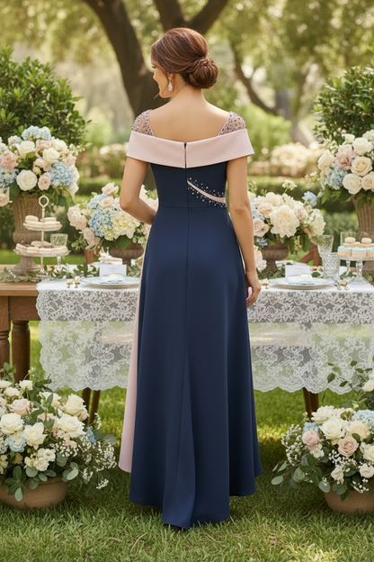 Asymmetrical Two-Tone Midi Dress with 3D Flower